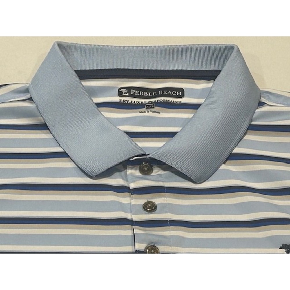 Pebble Beach Men's Blue White Striped Polo Dry-Luxe Performance Shirt - Size 2XL
